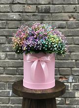 Цветочная композиция из Гипсофила и Розы в шляпной коробке в Полевском Свердловская область