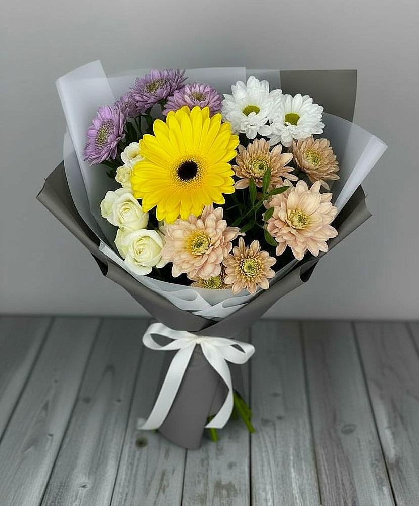 Букет цветов из: Розы, Герберы и Хризантемы в Полевском Свердловская область