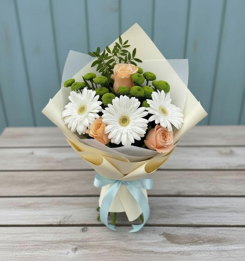Букет цветов из: Герберы, Розы и Хризантемы в Полевском Свердловская область