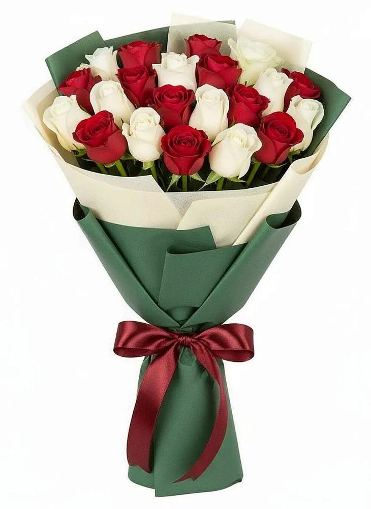 Букет Микс из красных и белых роз в Полевском Свердловская область
