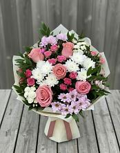 Букет цветов из:  Альстромерии, Гвоздики, Розы и Хризантемы #REPLACE_PRED# Полевском Свердловская область