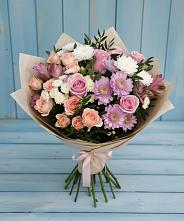 Букет цветов из:  Хризантемы, Розы и Альстромерии в Полевском Свердловская область