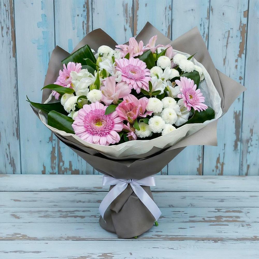 Букет цветов из: Герберы, Альстромерии и Хризантемы в Полевском Свердловская область