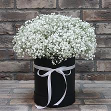 Цветочная композиция из Гипсофила в шляпной коробке в Полевском Свердловская область