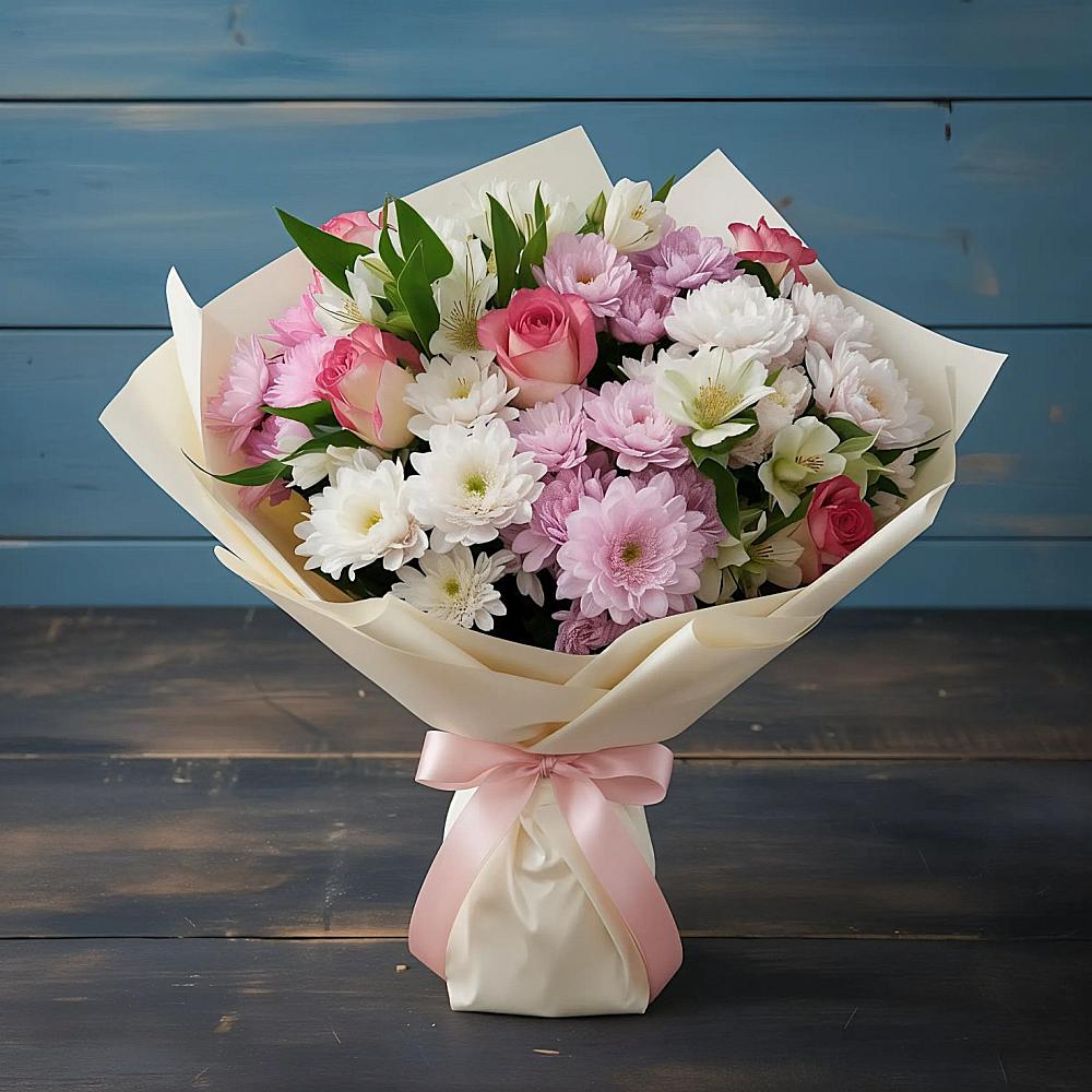 Букет цветов из: Хризантемы, Альстромерии и Розы в Полевском Свердловская область